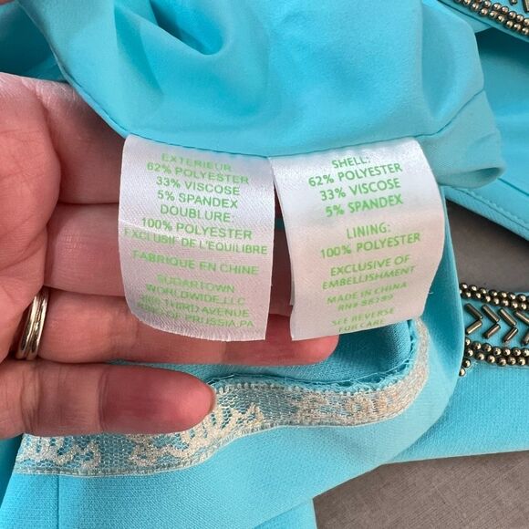 Lilly Pulitzer solid blue beaded cutout neckline shift dress size 2 - Picture 9 of 11